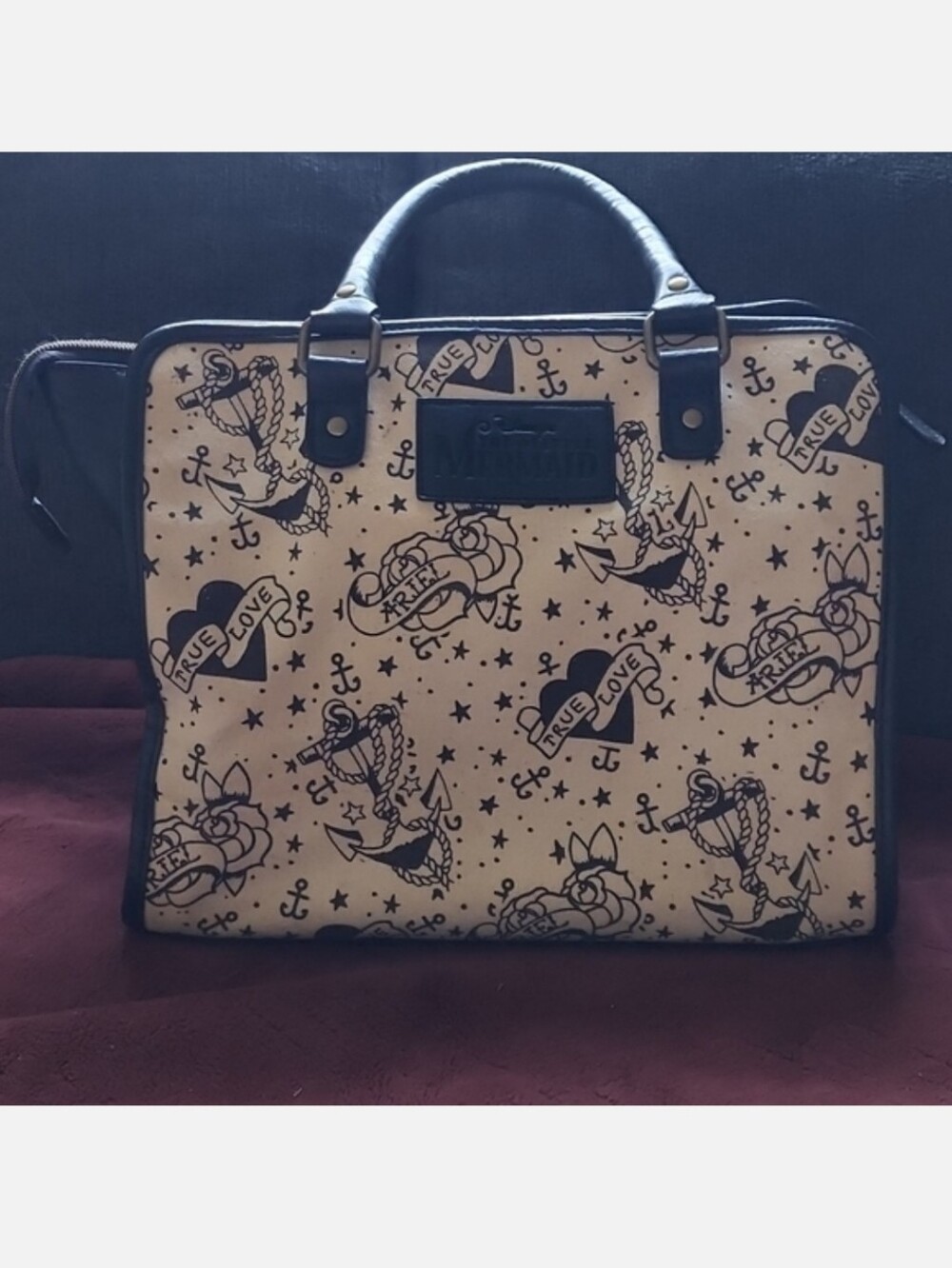 Loungefly Ariel Graphic Satchel in Cream and Red - Picture 2 of 7